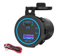 Intckwan Presa USB 12V, 83W, Caricatore a 2 Porte con Ricarica Rapida Simultanea (QC3.0 18W + PD 65W) e Interruttore ON/OFF, Presa USB da Incasso per Auto 12-24V, Camion, Barche, Camper