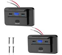 Intckwan Presa USB 12V, 90W - Caricatore Triplo Porta con Ricarica Rapida Simultanea (QC3.0 + 2 x PD), Interruttore On/Off, Presa USB Integrabile per Auto 12-24V, Camion, Barche, Camper (2 Pezzi)