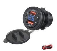 Intckwan Presa usb 12v Impermeabile, 66W, PD e QC3.0, Presa usb Auto con Interruttore e Voltmetro a LED, Presa usb da Incasso 12-24v per Roulotte Camper Moto Barche Camion
