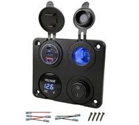 Intckwan Presa USB-C 4-in-1 12V con Accendisigari 150W, Caricatore a Tre Porte (Max 75W), Voltmetro LED Blu e Interruttore a Leva Impermeabile per Auto, Barca e Camper Accessori