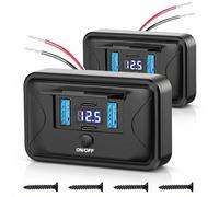 Intckwan Presa USB da 12 V, 84 W, 4 porte, 2 x PD3.0 e 2 x QC3.0, ricarica rapida con interruttore e voltmetro a LED blu, per camper, bus, barca, trattore, golf cart (2 pezzi)