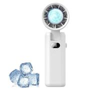 Intckwan Ventilatore a Mano Turbo Ricaricabile 3600mAh, Mini Ventilatore USB Portatile con 100 Velocità, Ventilatore Pieghevole con Funzione Ghiaccio per Esterno, Ufficio, Campeggio, Viaggi (Bianco)