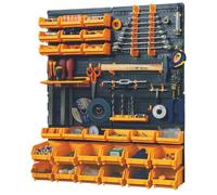 INTEC - Pannello a parete porta attrezzi completo (66 x 78 cm): 4 pannelli perforati, 27 contenitori (piccoli/grandi) e 38 ganci per un laboratorio organizzato