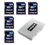 Integral 16GB SD 5 Pack card in una custodia protettiva in metallo 6 slot memoria ad alta velocità SDHC fino a 100MB/s V10 UHS U1