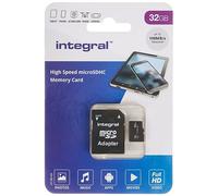 Integral Carte Mémoire 32Go MicroSDHC Haute Vitesse jusqu'à 100MB/s Classe 10, V10, UHS1, U1, Homologuée A1, + Adaptateur SD