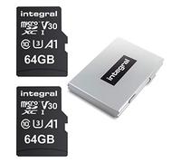 Integral Confezione da 2 schede Micro SD da 64 GB con custodia protettiva in metallo a 12 slot - Video 4K Ultra-HD Premium ad alta velocità fino a 100 MB/s in lettura - Microsdxc V30 UHS-I U3 C10 A1