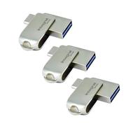 Integral Confezione da 3 unità flash USB 3.2 Gen 1 tipo C e tipo A da 64 GB, 360, con involucro in metallo solido, velocità di trasferimento elevate e semplicemente plug and playIPhone 15, serie 16