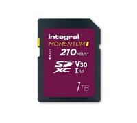 Integral Momentum I - Scheda SDXC V30 U3 da 1 TB, fino a 210 MB/s in lettura, 180 MB/s in scrittura, per DSLR, mirrorless e videocamere, video 4K UHD e modalità Burst, impermeabile, antiurto, robusta
