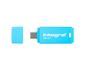 Integral Neon-C - Chiavetta USB 3.2 Gen 1 da 128 GB, tipo C/USB 3.1/3.0 ad alta velocità, colore: blu neon, lettura 150 MB/s, scrittura 30 MB/s, memoria portatile plug-and-play, per PC, Mac, laptop