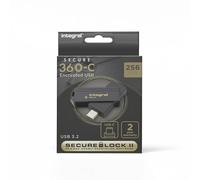 Integral Secure 360-C - Chiavetta USB crittografata con software da 256 GB, connettore USB-C, crittografia AES a 256 bit, compatibile con Mac, MacBook, PC, laptop