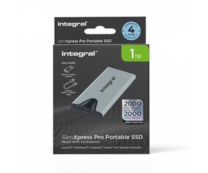 Integral SlimXpress Pro - Disco rigido esterno SSD portatile, 1 TB, USB-C, 2000 MB/s in lettura/scrittura, USB 3.2 Gen 2x2, design compatto, Plug & Play, compatibile con Mac, PC Windows, Android, Xbox