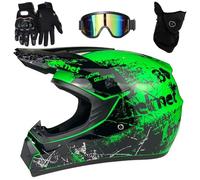 Integrale MTB Casco da Motocross, 9-14 anni Gioventù Bambini Fuori Strada Moto ATV Schianto Casco, con Occhiali Guanti Maschera, Caschi ATV BMX Downhill Mountain Bike Quad Bike(Green floral,M(54-55c