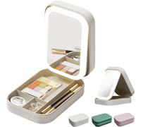 Integrated Makeup Storage Box with Light-Filling Mirror, 3 Colors Modes Makeup Bag,LED Complementary Light Cosmetic Case,Folding Case for Travel and Shopping (White)