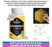 Integratore Vitamina C 1000 mg (1 anno) + Zinco + Bioflavonoidi, 360 cps