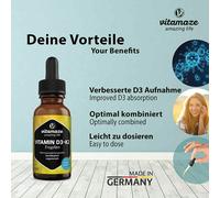 Integratore Vitamina D3 + K2 liquido 1000 UI 1700 Gocce