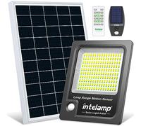 INTELAMP Faro Led Esterno Con Pannello Solare, 12000mAh Fari Solari a Led da Esterno 3000LM Impermeabile Lampione Solare Esterno con Telecomando e Sensore Crepuscolare,Funzione timer, cavo da 5M