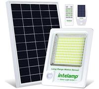 INTELAMP Faro Led Esterno Con Pannello Solare, 12000mAh Fari Solari a Led da Esterno 6000K Impermeabile Lampione Solare Esterno con Telecomando e Sensore,Funzione timer