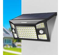 intelamp Luci di inondazione di sicurezza solare, sensore di movimento per esterni, con telecomando, impermeabile, batteria da 6000 mAh, pannello solare da 3 m, 2 sensori, luci per vialetti da
