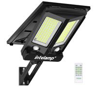intelamp Proiettore a LED solare da esterno, 12500 mAh, 3000 lm, lampada solare con telecomando, 4 modalità lampada solare e due sensori di movimento per giardino, garage