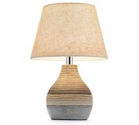 INTELIVE Lampada da tavolo in ceramica senza fili con timer, dimmer, paralume di lino, lampada da tavolo a telecomando, piccola lampada da tavolo ricaricabile, lampada da comodino moderna Mid Century