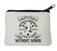 Intelligence Without Ambition is Like Bird Without Wings - Portamonete in neoprene, 10 x 11 cm, colore: Bianco