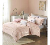 Intelligent design Cozy Raina Comforter set - 5 PC - rosa/blush - Glam oro metallizzato stampa geometrica over rosa/blush anallergico in microfibra spazzolato - King/Cal King - 1 piumone, 2 federe, 2 cuscini