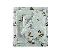 Intelligent Design Cozy Soft 100% Cotone Flanella Stampa Animali Stelle Carino Caldo, Ultra Morbido Freddo Set Lenzuola, Queen, Seafoam Foxes 4 Pezzi