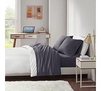 Intelligent Design ID - Lenzuola in misto cotone jersey lavorato a maglia, lenzuolo in cotone costiero, set di 4 pezzi, include lenzuolo piatto, lenzuolo con angoli e 2 federe