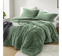 Intelligent Design Queen Comforter Set, Cozy Plush Bedding, Microfiber Reverse, 3 Piece, Lightweight, Super Soft Ribbed Velvet Comforter 2 Shams, All Season Fluffy Bed Set, Avril, Full/Queen Green