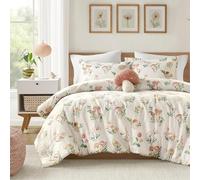 Intelligent Design Queen Comforter Set, Whimsical Floral & Mushroom Cottage Design, Microfiber Lightweight All Seasons Down Alternative Bedding, Sham & Décor Pillow, Gwen, Full/Queen Green 4 Piece