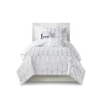 Intelligent Design Set di biancheria da letto moderno e alla moda casual per tutte le stagioni con federa abbinata, poliestere, microfibra, bianco/argento, matrimoniale XL