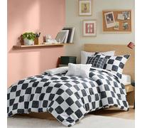 Intelligent Design Set di biancheria da letto per letto matrimoniale, elegante, con stampa a scacchi bianchi e neri, per letto matrimoniale, moderno, leggero, per tutte le stagioni, set di biancheria