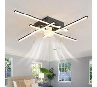Intelligente Lampadario Ventilatore Con Telecomando, Dimmerabile Ventilatore a Soffitto Con Luce a 6 Velocità Reversibile Lampadario Con Ventilatore Da Soffitto Soggiorno Con Memoria, Nero 85CM