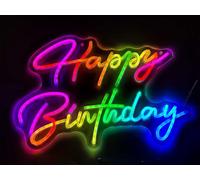 Intelligente RGB & Effetto Flusso di Colore Buon Compleanno LED Neon Sign con Telecomando & App Controllo Musica Sincronizzazione Timer Impostazione LED Acrilico Luce per Wall Party USB Powered
