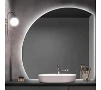 Intelligente specchio per trucco con LED luci,specchio per il trucco a parete antiappannamento,semicerchio specchio smart bagno,specchio irregolare da parete Tre colori di luce,Tempo Temperatura(Right