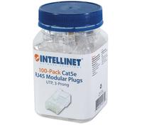Intellinet 502399 RJ45 Modular Plugs, Cat5e, UTP, 3-Prong, For Solid Wire, 15 µ