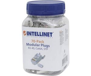 Intellinet 790505 Connettore modulare Pro Line Cat6A RJ45, Set da 70pz STP, 3 poli, sia per cavo rigido che flessibile, barattolo da 70 plug, Grigio