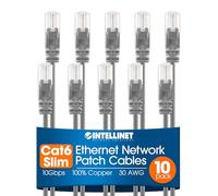 Intellinet - Cavo patch di rete Ethernet Slim Cat6, 10 Gbps e 250 MHz, avvio antigroviglio, filo di rame puro nudo 30AWG, contatti placcati oro, garanzia a vita Mfg - 2,1 m, confezione da 10, grigio