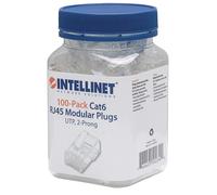 Intellinet RJ45 Modular Plugs, Cat6, UTP, 2-Prong, For Stranded Wire, 15 µ Gold