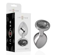 INTENSE - PLUG ANALE IN METALLO ALLUMINIO CON CRISTALLO NERO TAGLIA S