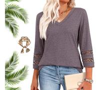 Intensiveput T Shirt, 2025 New Womens 3/4 Length Sleeve Tops Trendy v Neck t Shirts, Women Casual Loose Top (Dark Gray,3XL)