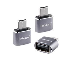 Intenso Adattatore da USB-A a USB-C (A480C) 3 pezzi, 480 Mbit/s ad alta velocità USB 2.0, OTG, alluminio, grigio