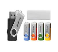 Intenso Basic Line - Chiavette USB 2.0 da 16 GB, con pratica etichetta, giallo, verde, nero, blu + arancione, con staffa in metallo argentato, confezione da 5