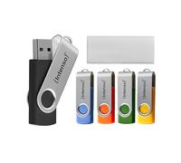 Intenso Basic Line - Set di 5 chiavette USB da 8 GB, ad alta velocità 2.0 | Unità flash multicolore con staffa in metallo argentato, con etichette per etichettatura per computer Windows e Mac