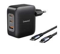 Intenso W100ACC+C520C, set adattatore di alimentazione + cavo di ricarica, 100 W, ricarica rapida, GaN, 3 dispositivi contemporaneamente, per laptop, MacBook, iPhone, Samsung e altro ancora, nero
