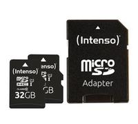 Intenso MicroSDHC UHS-I Premium 3423482 - Scheda di memoria 2 x 32 GB, classe 10, con adattatore SD, colore: Nero