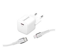 Intenso Power Adapter W30C GaN Set, alimentatore USB-C da 30 Watt e tecnologia GaN e USB-C a Lightning, cavo di ricarica, certificato MFi, bianco