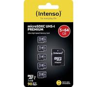 Intenso Premium microSDXC - Scheda di memoria da 64 GB, classe 10 UHS-I, con adattatore SD, colore: Nero