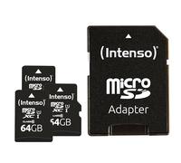 Intenso Premium microSDXC - Scheda di memoria da 64 GB, classe 10 UHS-I, con adattatore SD, colore: Nero