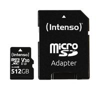 Intenso Professional microSDHC 512GB Class 10 UHS-I, U3, V30, scheda di memoria con adattatore SD, per registrazioni 4K, GoPro, Insta 360, DJI, Osmo, Steam Deck, drone, action camera, nero